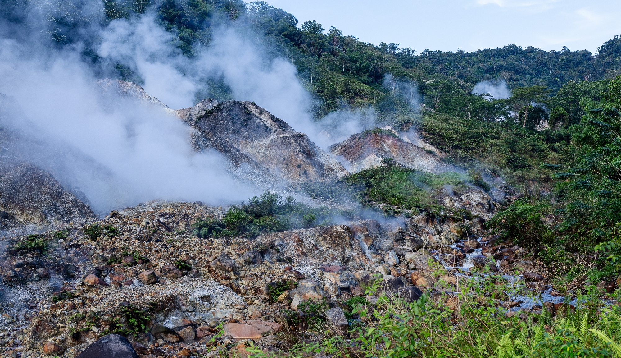 Ernteerträge nehmen durch den Dampf deutlich ab Dampfschwaden über dem Boden bei Ulumbu