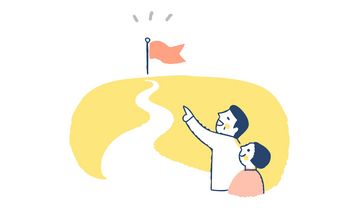 Zeichnung zweier Menschen, die auf ein Ziel deuten