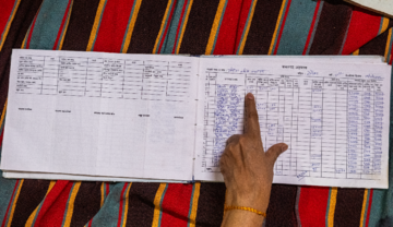 Eine Tabelle mit indischen Schriftzeichen befüllt