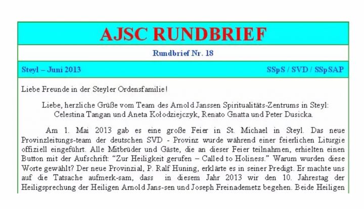 Ein AJSC Rundbrief