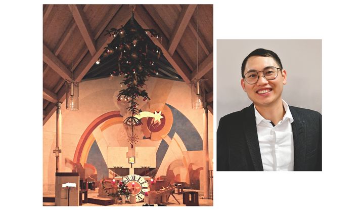 ein verkehrt herum aufgeh&auml;ngter Weihnachtsbaum, Pater Duns Helbero