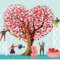 Grafik von Menschen, die Herzen von einem Baum ernten