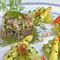 Spargelsalat mit Basilikum und Lachsforellentatar