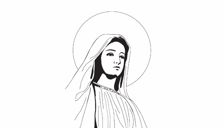 Illustration der Gottesmutter Maria mit Heiigenschein