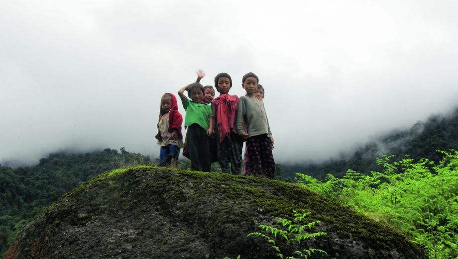Kinder auf einem grasbewachsenen Hügel