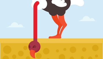 Illustration eines Strauß', der den Kopf in den Sand steckt