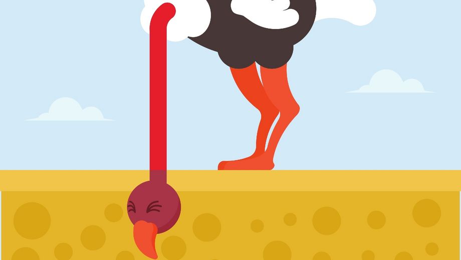 Illustration eines Strauß', der den Kopf in den Sand steckt