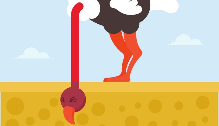 Illustration eines Strau&szlig;', der den Kopf in den Sand steckt