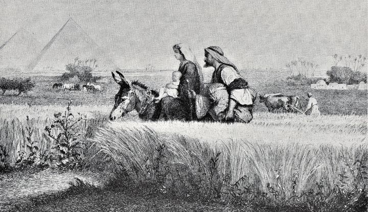 Maria und Josef auf einem Esel